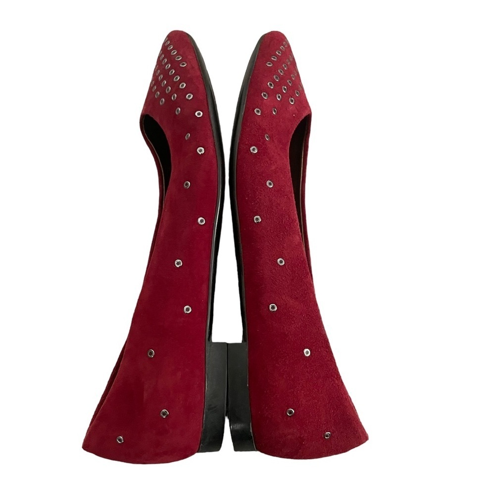 AGL Flats Size 37 US 7 Red Suede Grommet Studs Pointed Almond Toe - Picture 6 of 11